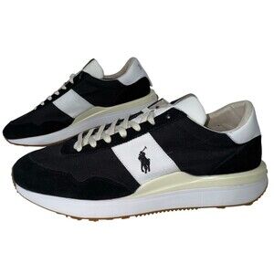 Polo Ralph Lauren Mens Size 14 Train 89 Suede Sneakers Shoes Black White Gum New